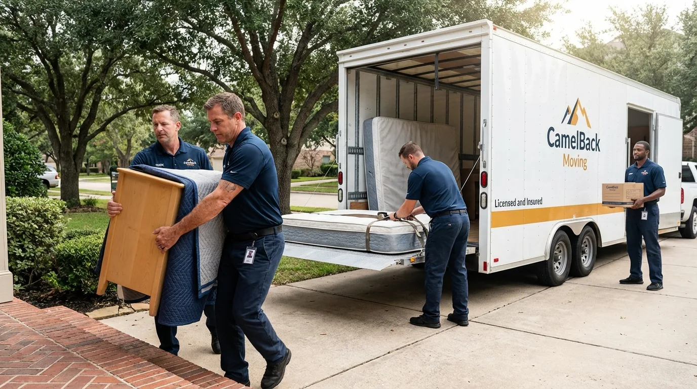 Crew loading residential truck for cross-state move from New City, NY